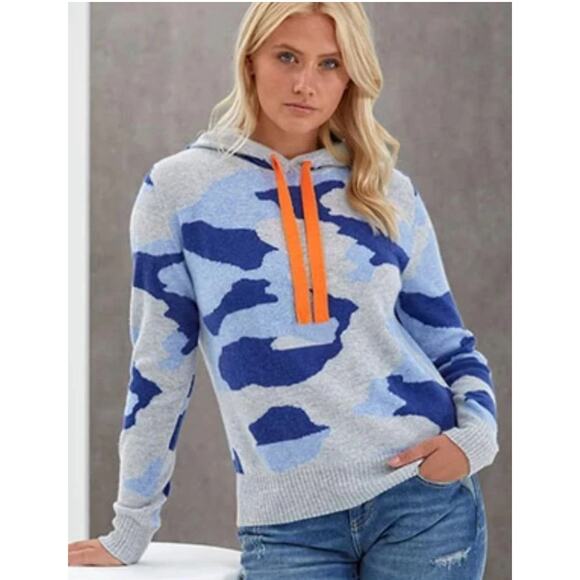 Brodie Sweaters - Brodie Blue Gray Chloe Camo Fine Cashmere Hoodie S ($355) Old Money Luxury